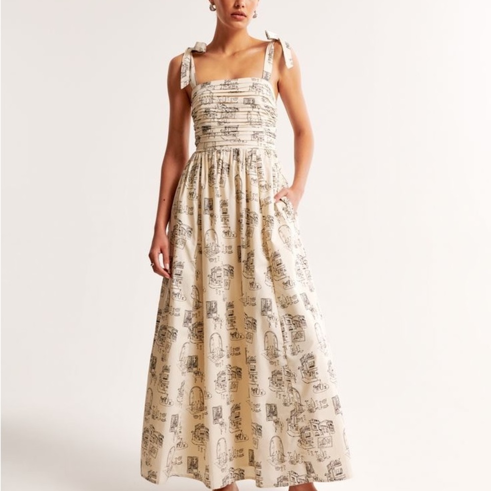 Abercrombie & Fitch Cream Maxi Dress with Black Print